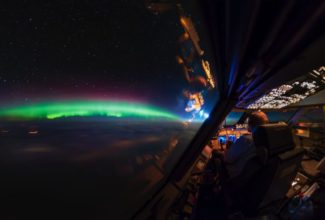 Stunning photo of the northern lights over Canada from the cockpit